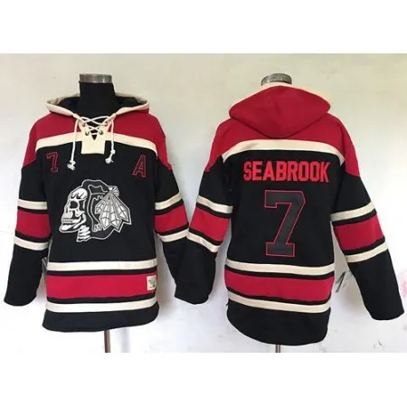 Blackhawks #7 Brent Seabrook Black Sawyer Hooded Sweatshirt Stitched NHL Jersey