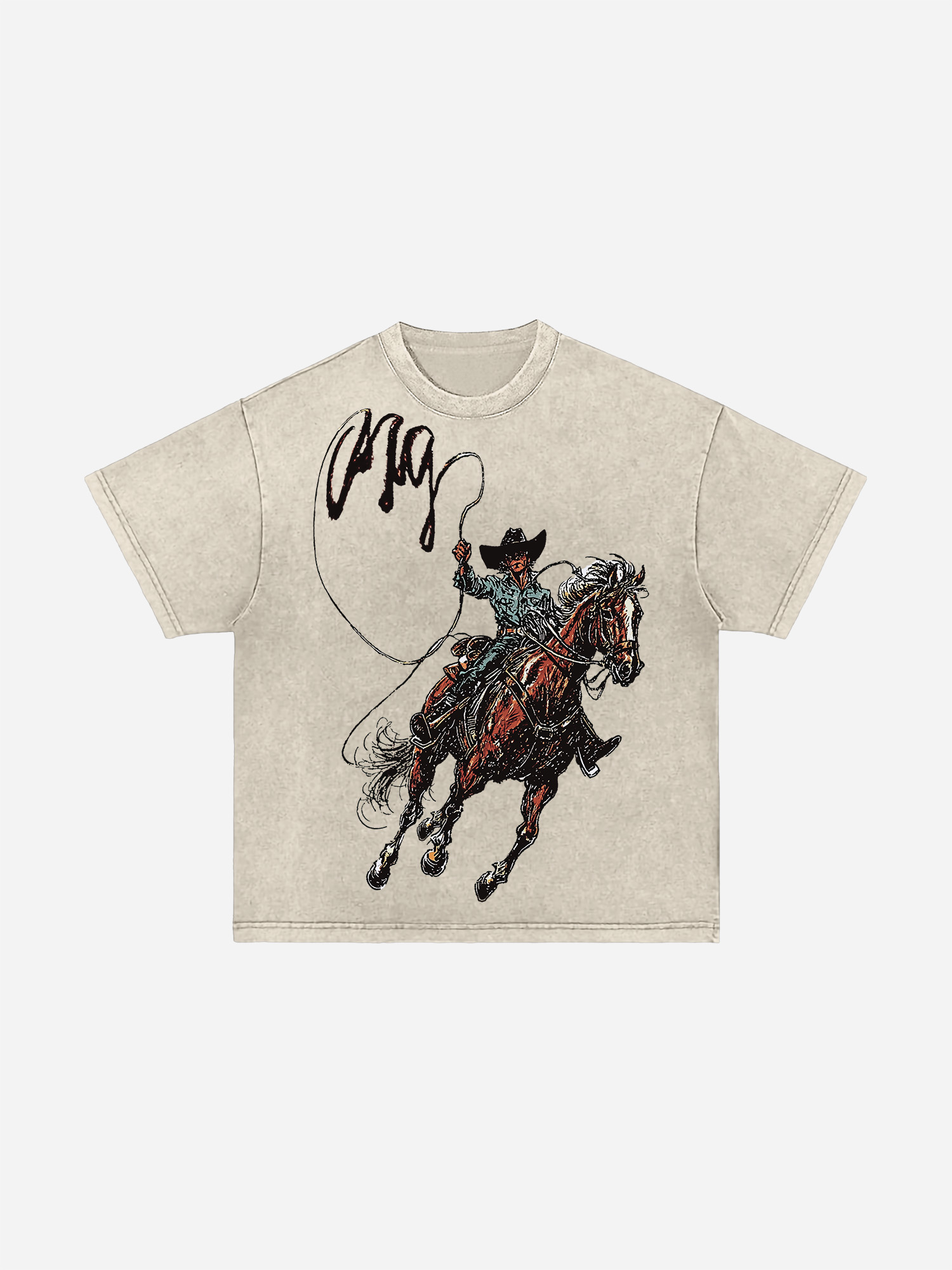 Men's Vintage Western Cowboy Graphic Acid Wash T-shirt