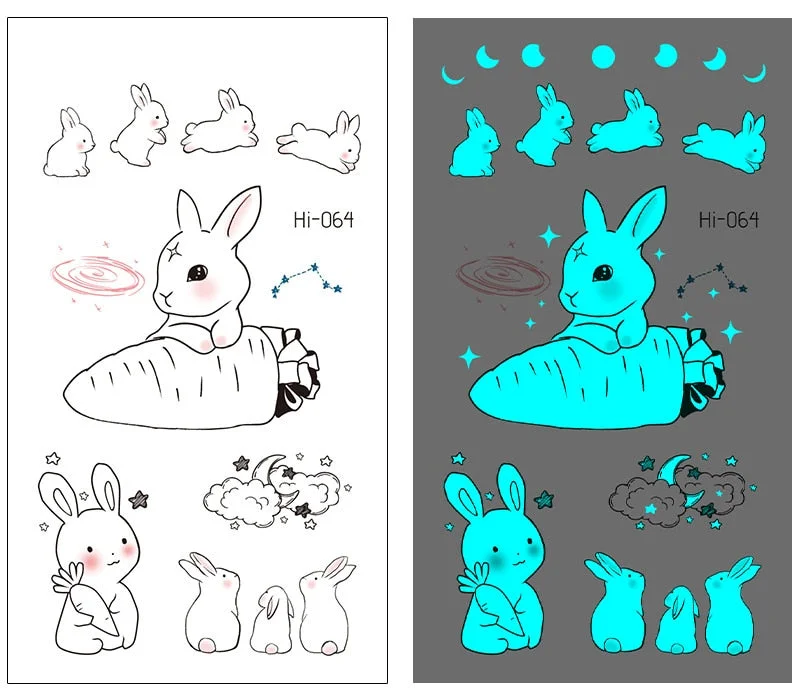 Luminous Tattoo Stickers Temporary Lovely Cat Star Rabbit Snake Animal Festival Party Glowing Cool Face Tatoo for Men Women