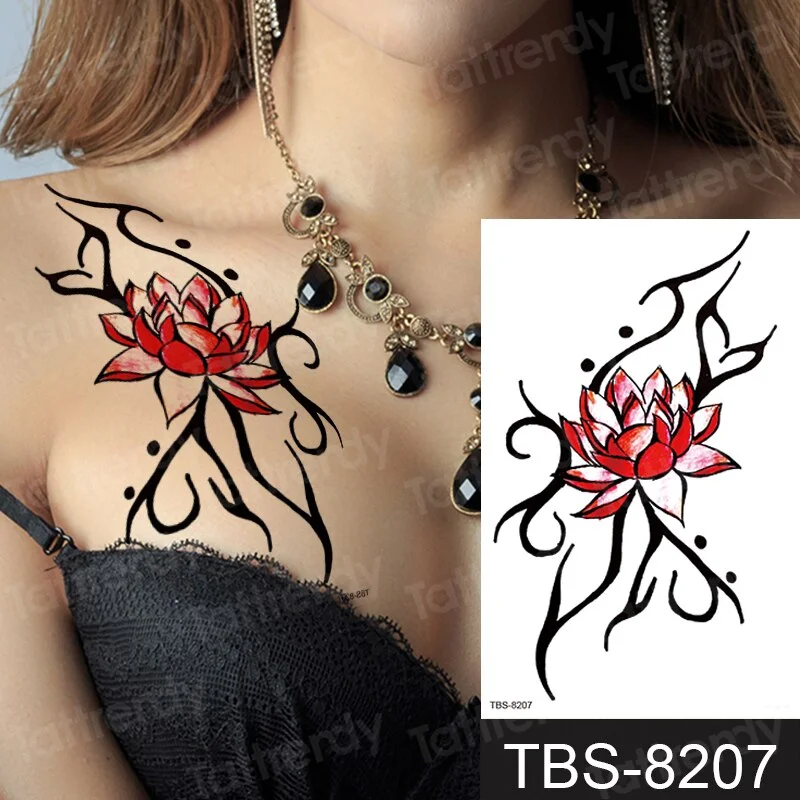 Fashion Colorful Tattoo Waterproof Stickers Beautiful Flowers Tattoo Women New Waterproof Temporary Black Tattoo Sticker Body