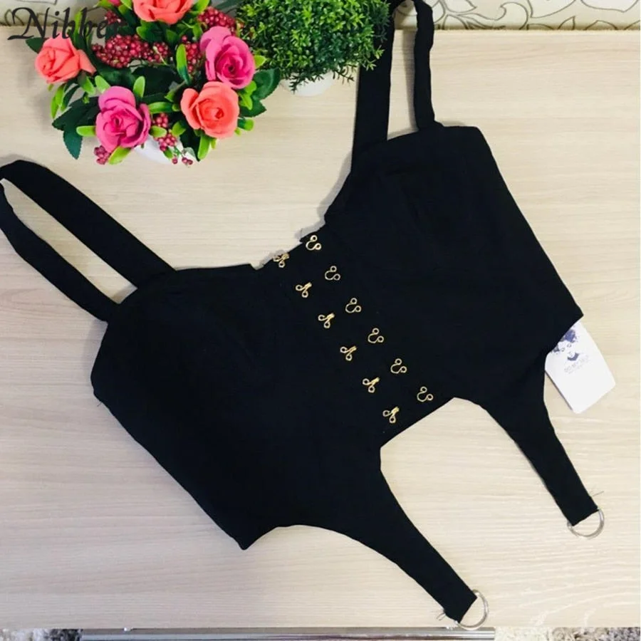 Nibber sexy low cut black crop tops women camisole 2020 spring new hot wild home wear high street leisure tank tops tees femme