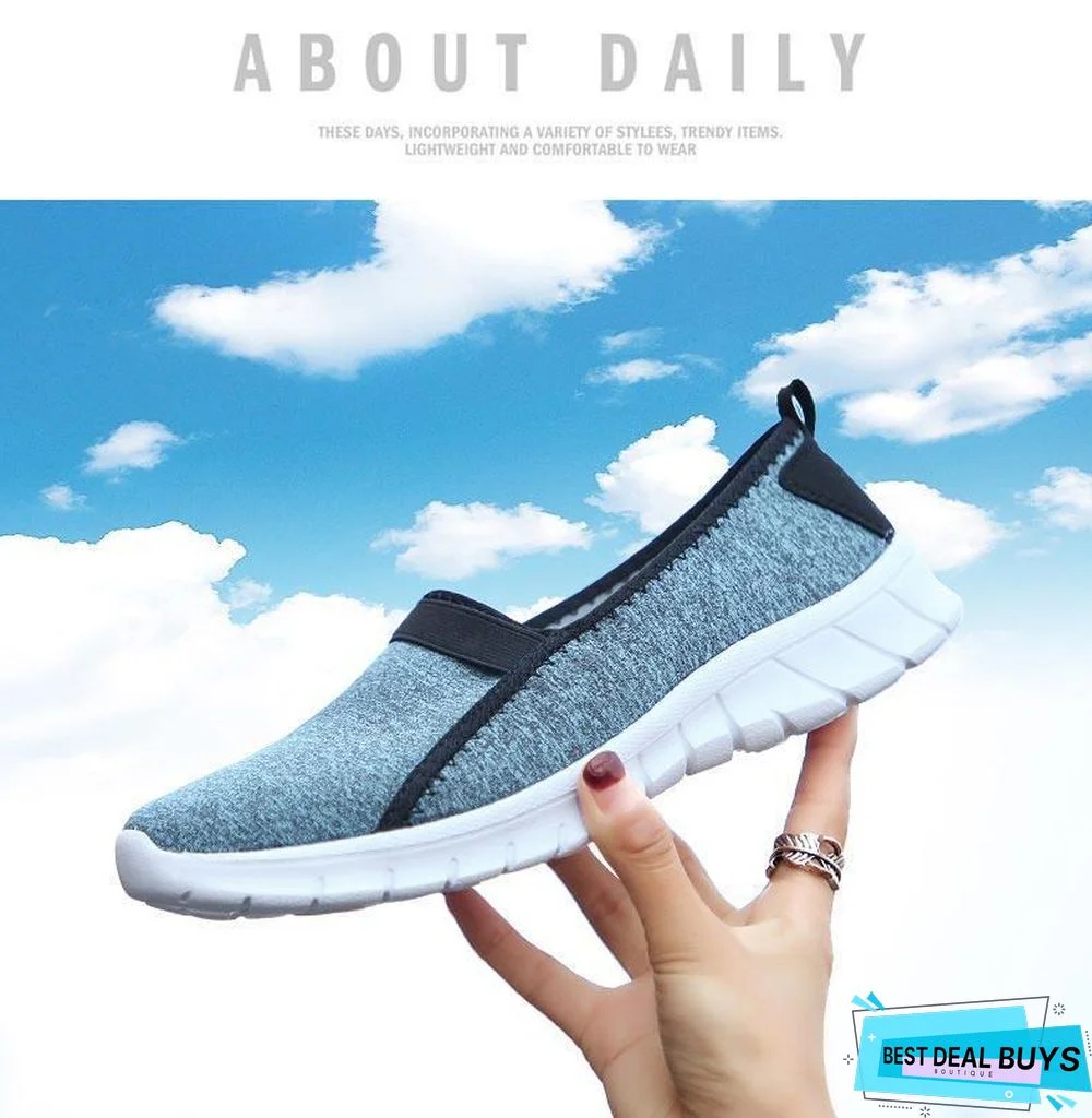 Women Slip On Loafers Plus Size Breathable Mesh Ballet Sneakers Flat Shoes