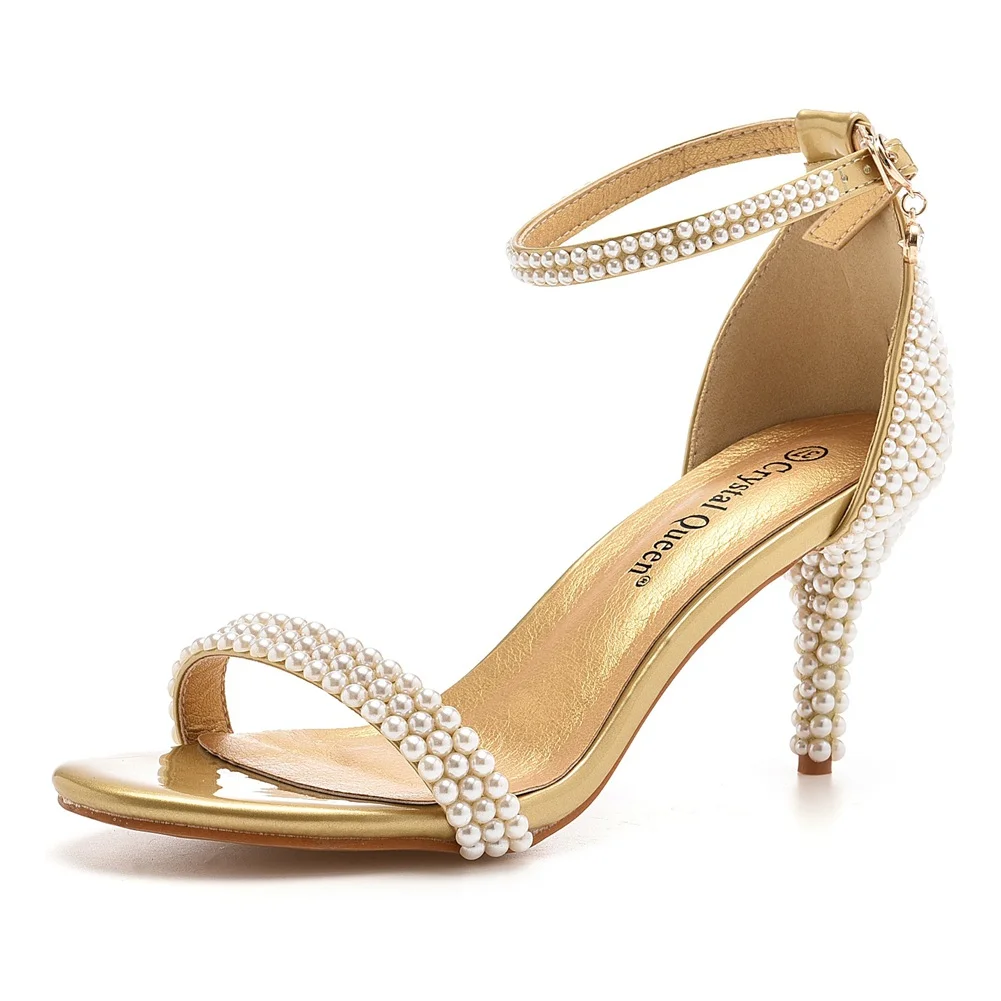 Breakj Breakj Cm Temperament Shallow Word With Fine Heel Sandals Imitation Pearl Wedding Shoes Sexy Fish Mouth Summer Sandals Size Size