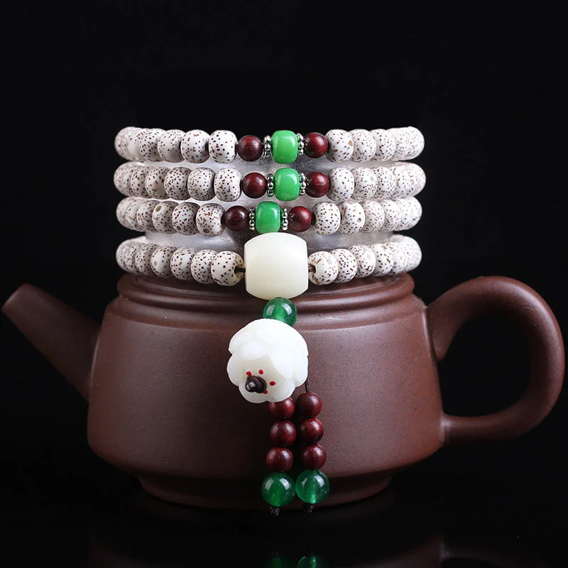 108 Beads Bodhi Seed Lotus Charm Bracelet Wisdom Necklace Mala