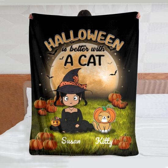Halloween With Cats Personalized Blanket