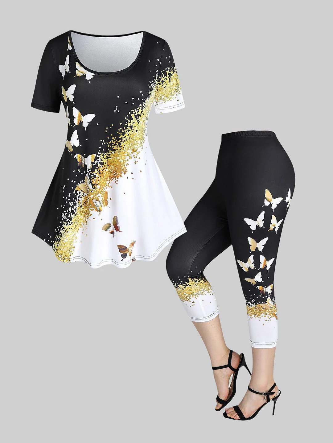 Colorblock Butterfly Print Plus Size Summer Outfit