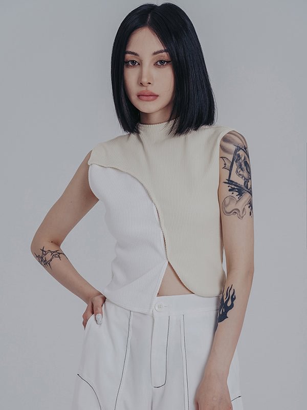 Original Irregular Contrast Color Split-Joint Vest Top
