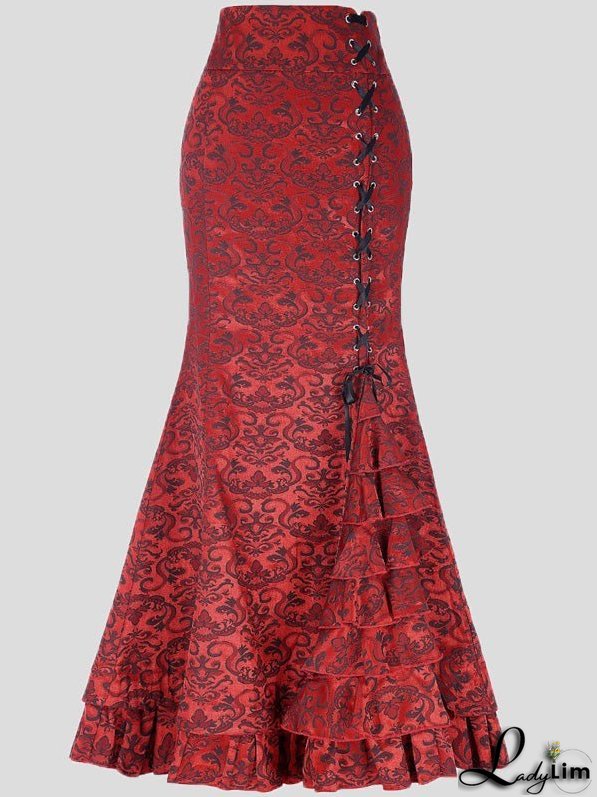 Women's Skirts Tie-Up Ruffled Fishtail Wrap-Hip Skirt