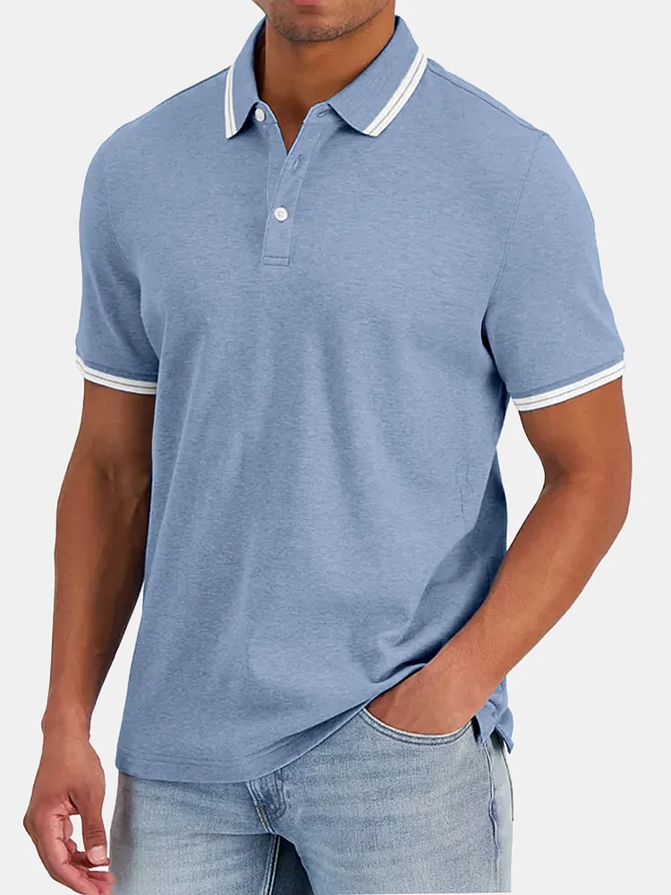 Men's Summer Comfortable Striped Contrast Color Short Sleeve Polo Shirt