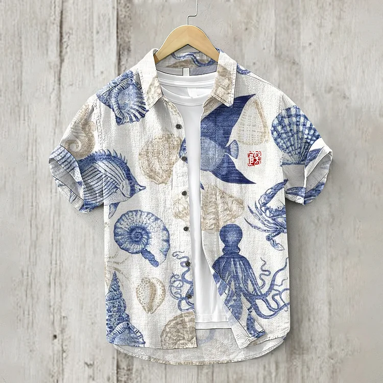 Underwater World Octopus Japanese Art Linen Blend Cozy Shirt