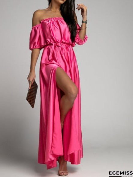 Women's Dresses One-Shoulder Short Sleeve Slit Dress | EGEMISS