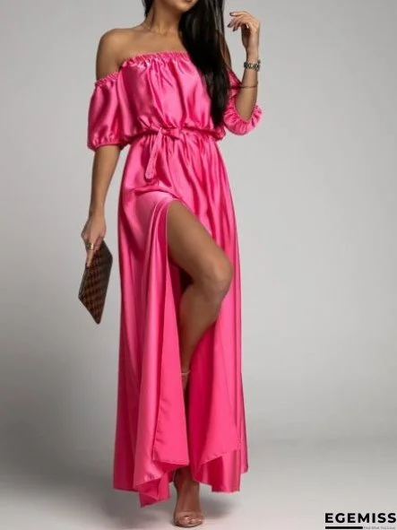 Women's Dresses One-Shoulder Short Sleeve Slit Dress | EGEMISS