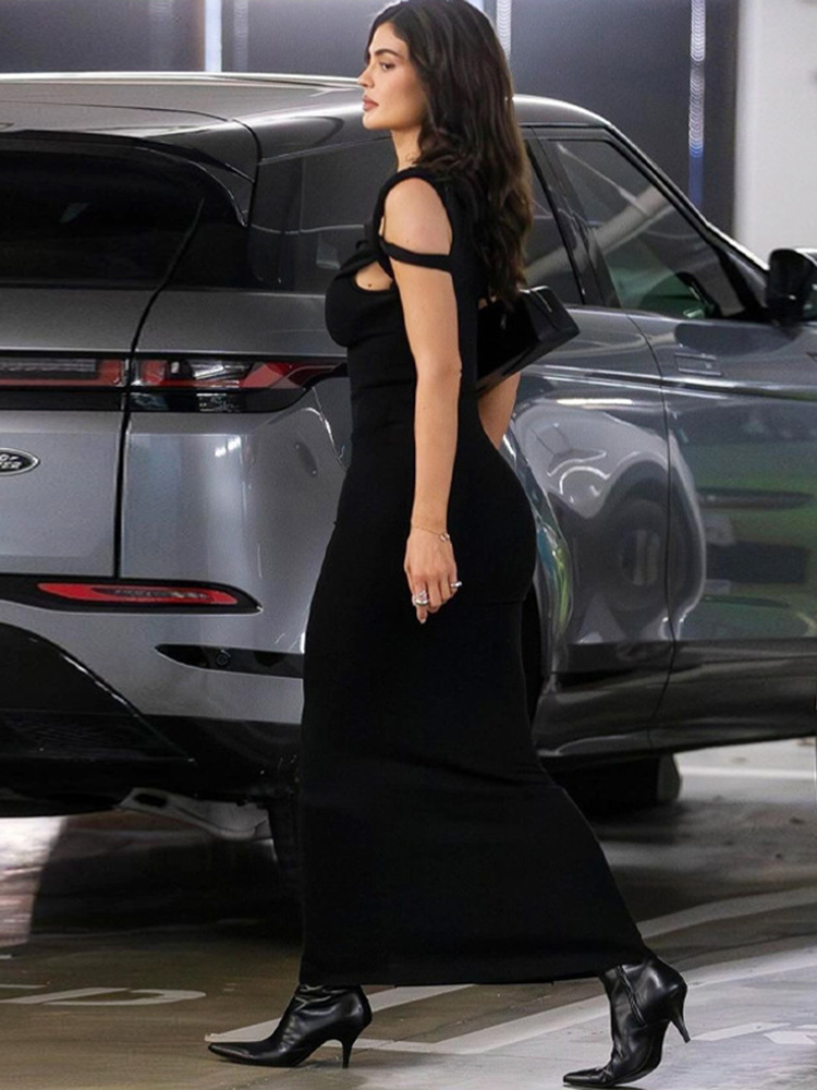 Ootddress Fashion Slim Maxi Dress For Women Diagonal Collar Sleeveless Banquet Long Dress Elegant Solid Color High Waist Summer 2025