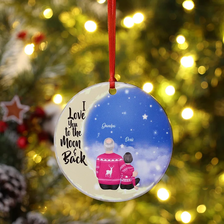 Personalized Family Wooden Christmas Hanging Ornament-Custom Multiple Styles Christmas Ornament for Family-I Love You to The Moon And Back Double-Sided Printing Ornament