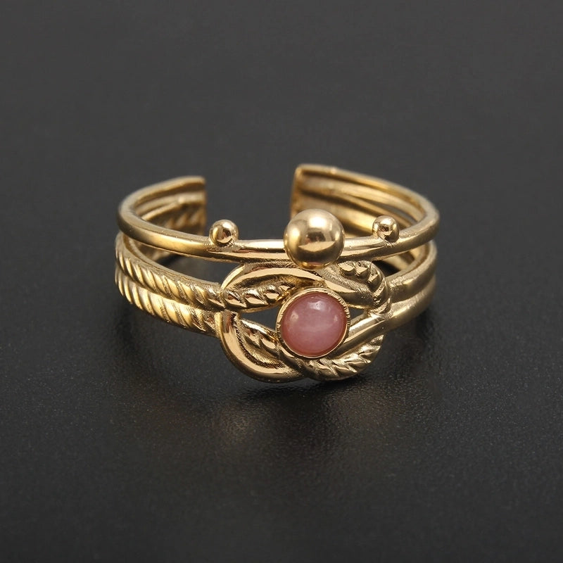 304 Stainless Steel 18K Gold Plated Baroque Style Plating Inlay Solid Color Natural Stone Open Rings