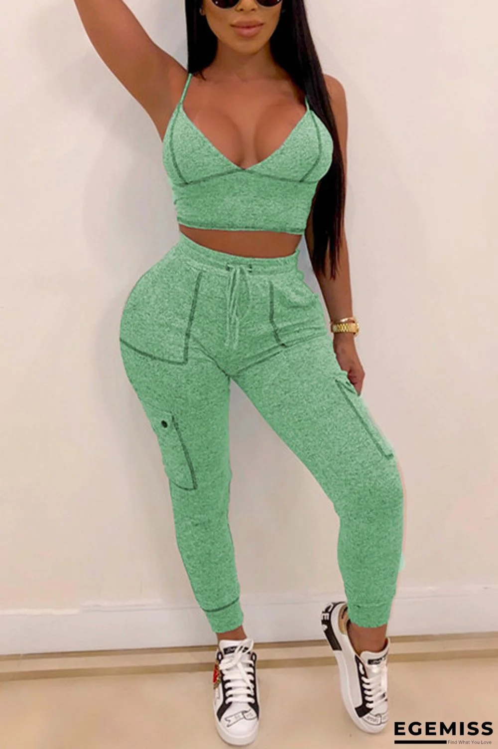 Green Sexy Fashion Solid Patchwork pencil Sleeveless Two-piece Pants Set | EGEMISS