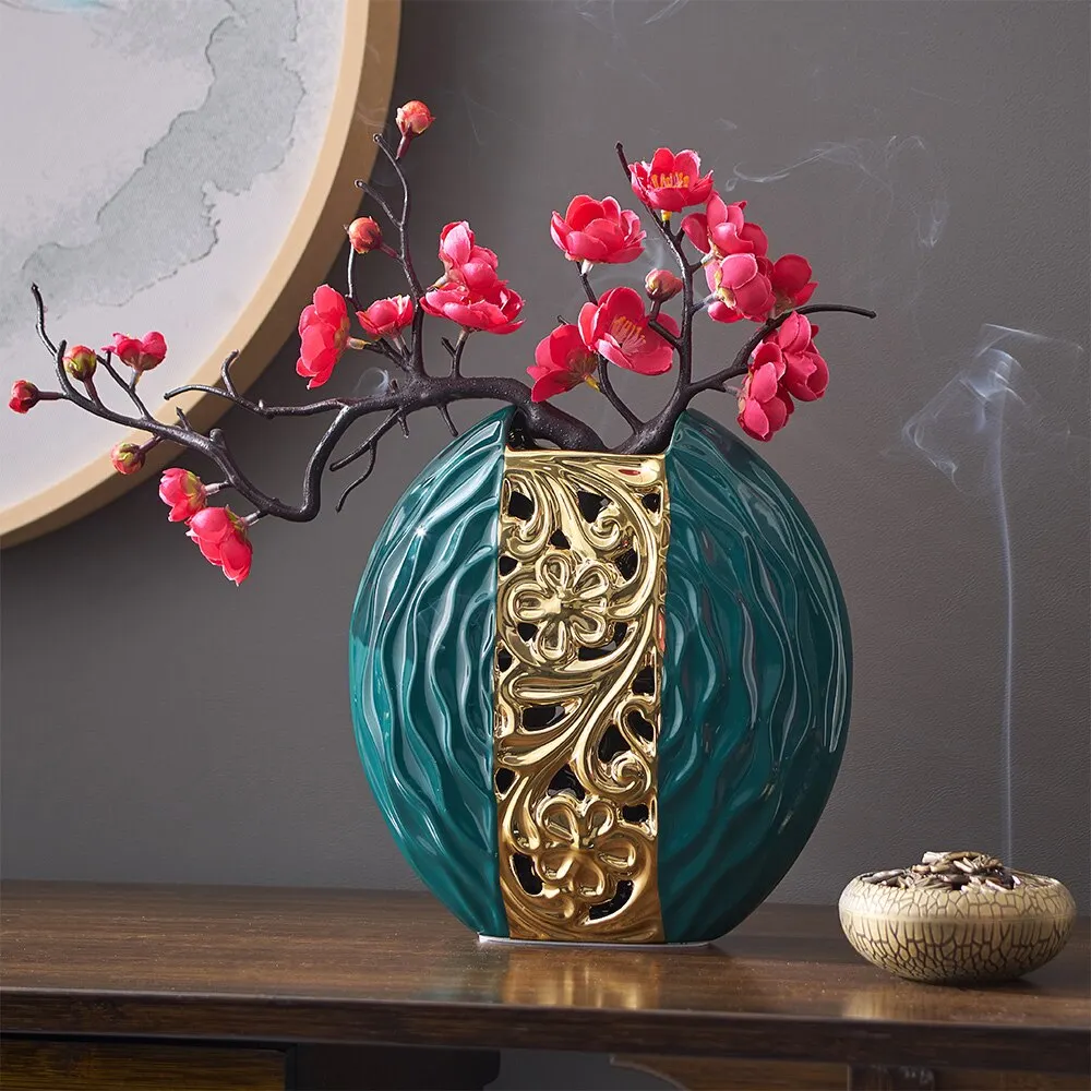 Chinese Style Ceramic Vase Green White Round Vase Living Room Decoration Vase Modern Home Decoration Desk Vase Gift white vases