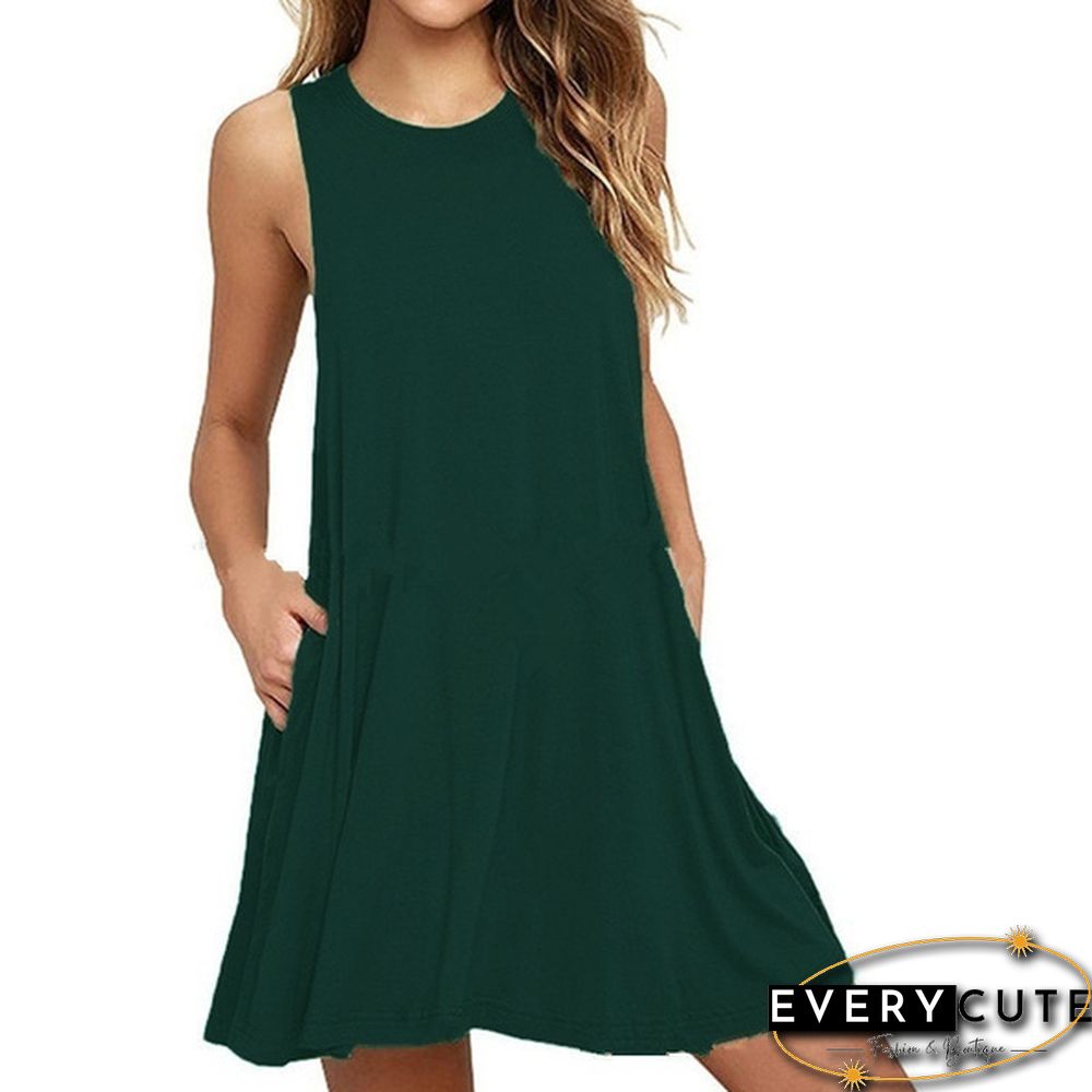 Plus Size XS-8XL Summer Women Casual Round-neck Solid Color Loose Sleeveless Beach Tank