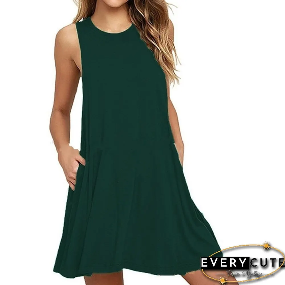Plus Size XS-8XL Summer Women Casual Round-neck Solid Color Loose Sleeveless Beach Tank