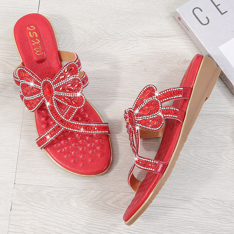Women's crystals rhinestone flower slippers Summer slip on beach sandals Cute slides