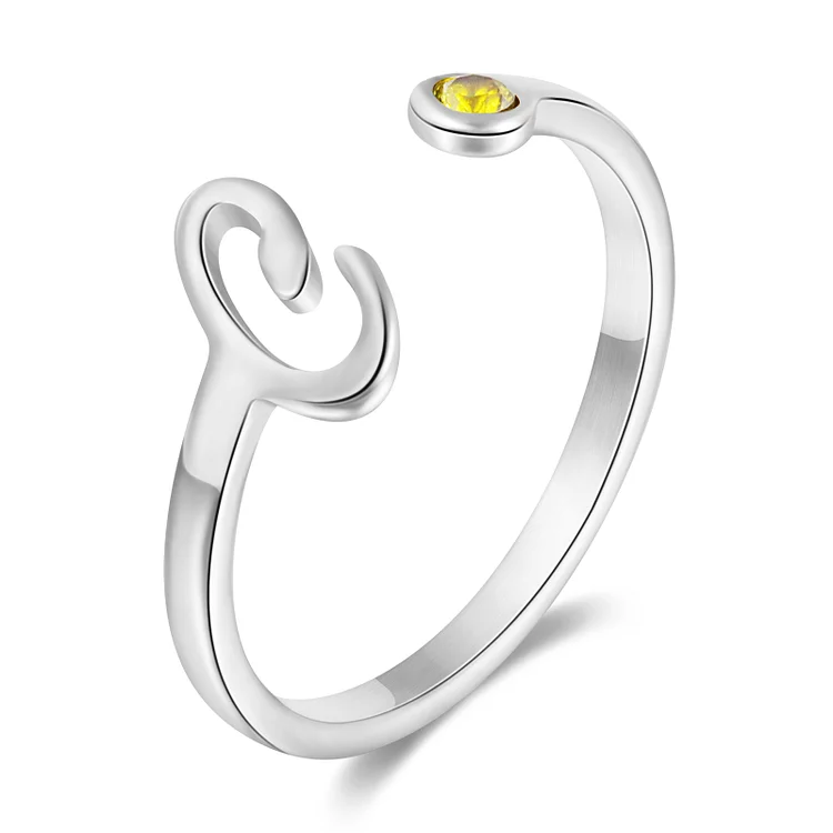 Personalisierte Buchstabe Silber Offener Ring mit Geburtsstein
