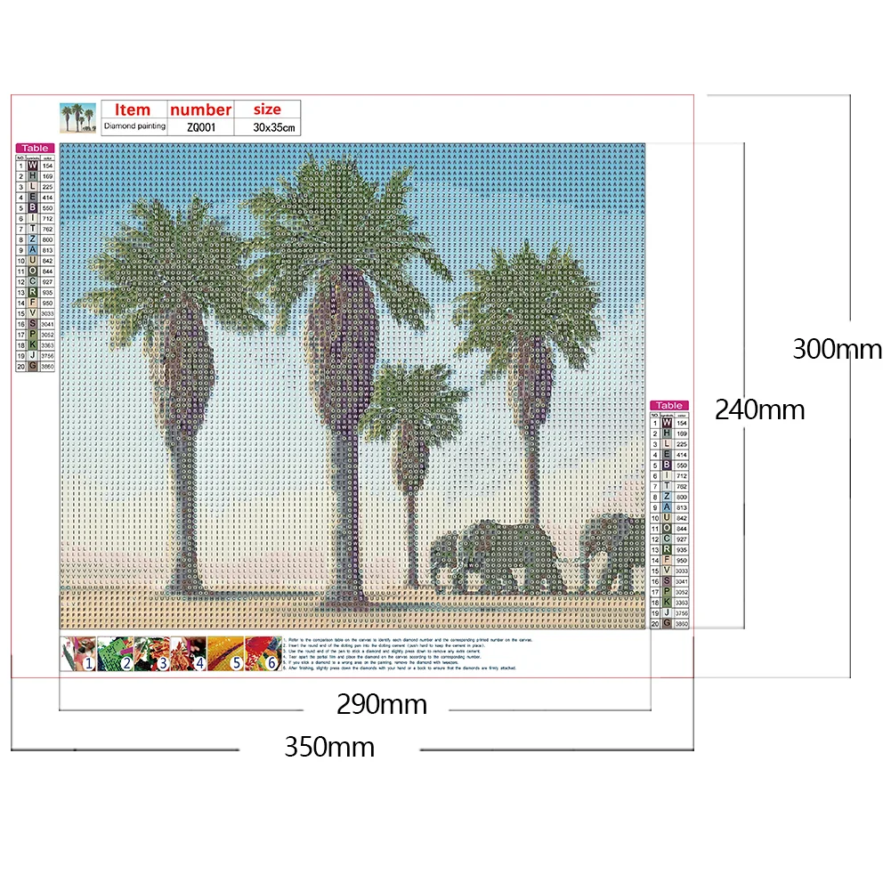 Full Round Diamond Painting 35*30cm - Palm Trees And Elephants