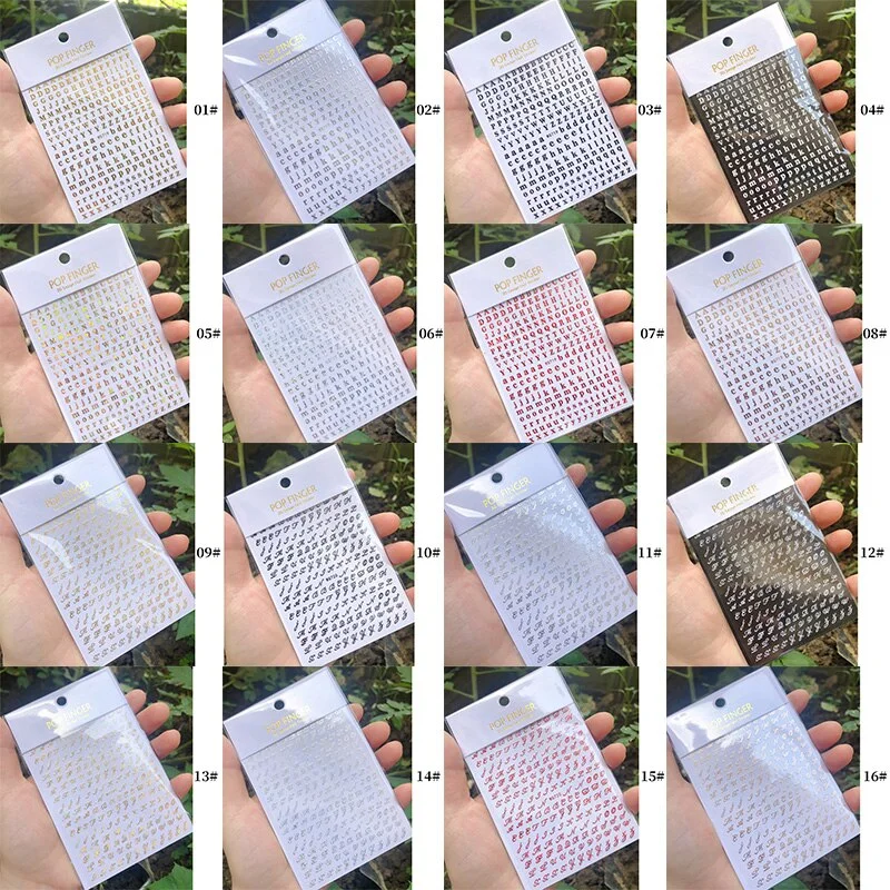 1 Sheet New Roman English Alphabet Number 3D Nail Stickers Christmas Animals iridescent Gold Silver Word Small Letters Nail