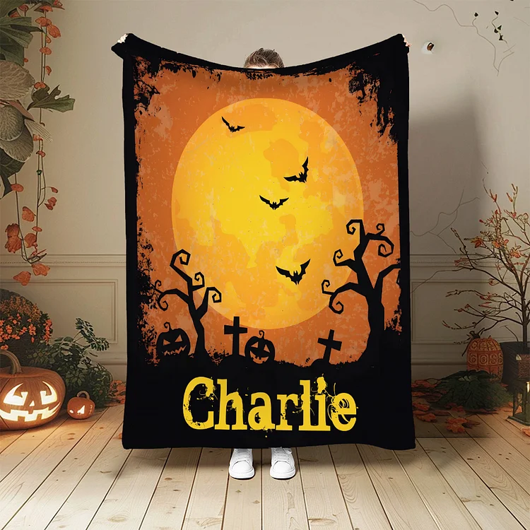 Personalized Blanket, Custom Blanket, Blanket for Kids, Custom Name Blanket, Halloween Blanket, Halloween Gift, Sunset Balnket