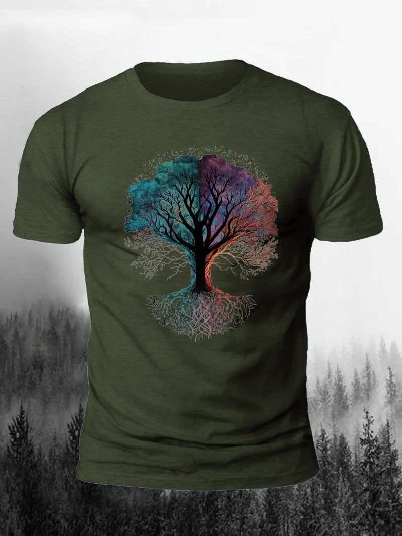 Watercolour Tree Of Life Print Short Sleeve Men's T-Shirt in  mildstyles