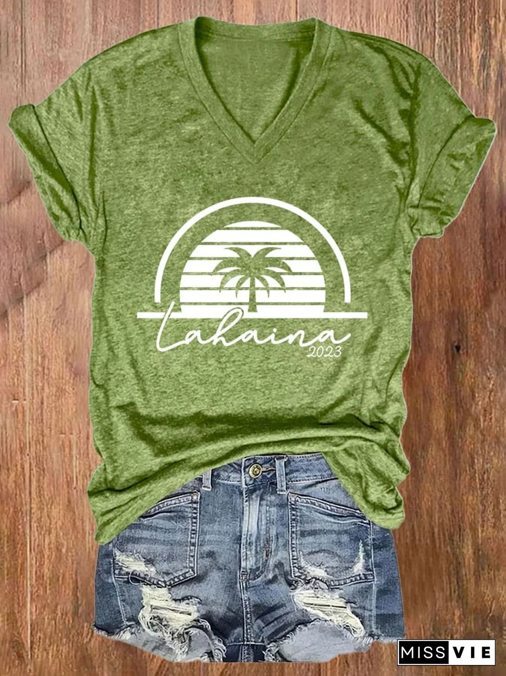 V-neck Retro Lahaina 2023 Maui Strong Print T-Shirt