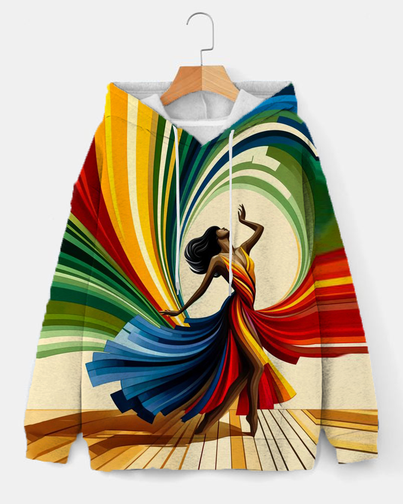 Color Contrast Striped Art Black Girl Print Hoodie