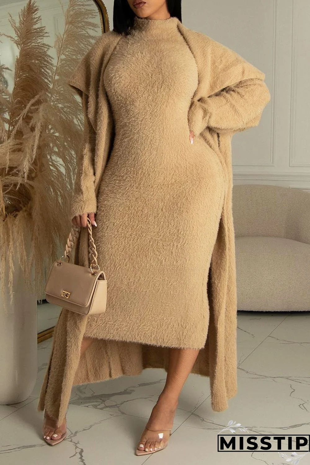 Dark Gray Casual Solid Patchwork Half A Turtleneck Long Sleeve Two Pieces