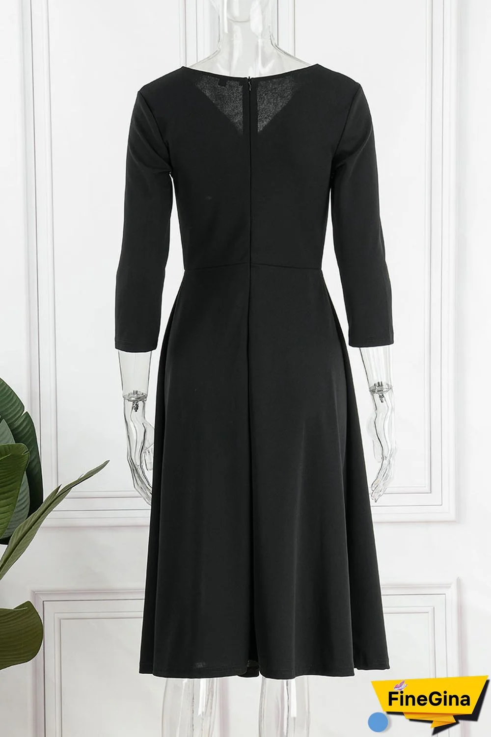 Black Casual Solid Patchwork V Neck A Line Dresses