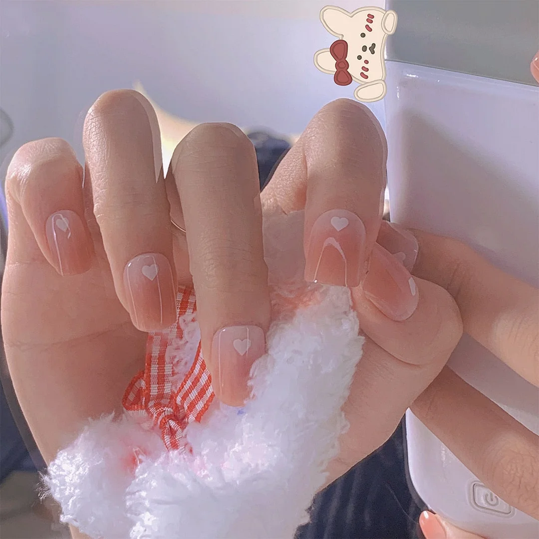 24pcs Heart Shaped Pattern Fake Nails Full cover Fake Nails Glue DIY Manicure Nail Art Tools