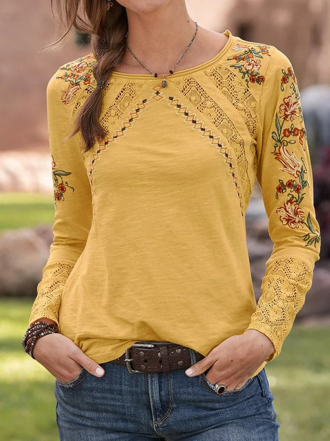 Yellow Floral Casual Shirts & Tops