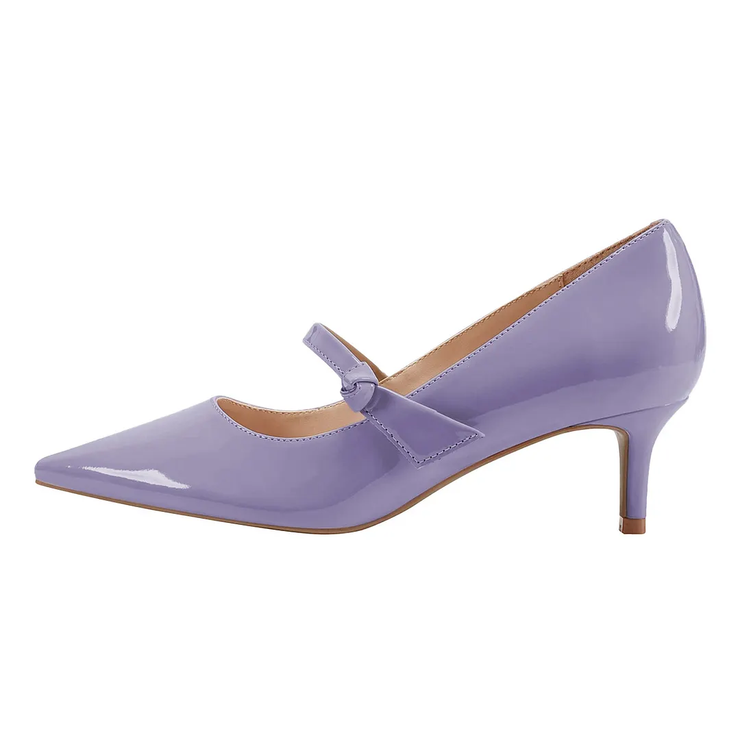 Light Purple Kitten Heel Pointed Toe Simple Mary Jane Shoes