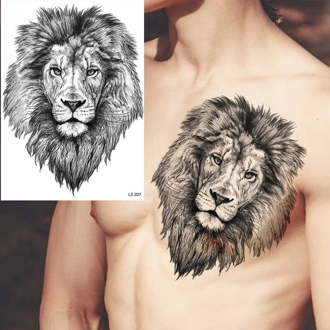 Black Spartan Warrior Temporary Tattoos For Men Adults Realistic Lion Tiger Maori Knight Fake Tattoo Sticker Chest Tatoos 3D