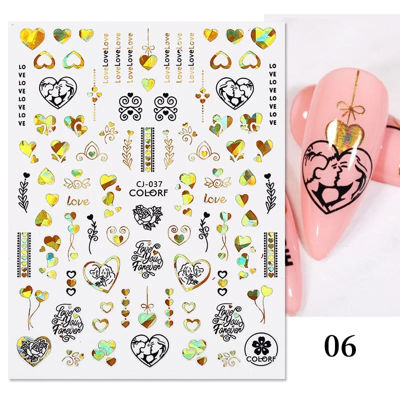 1 Pc White Gold Laser Leaves 3D Nail Stickers Leaf Cute Spring Sliders for Nails Flowers Adhesive Sticker Nail Art Design Decal-Nail Inspo