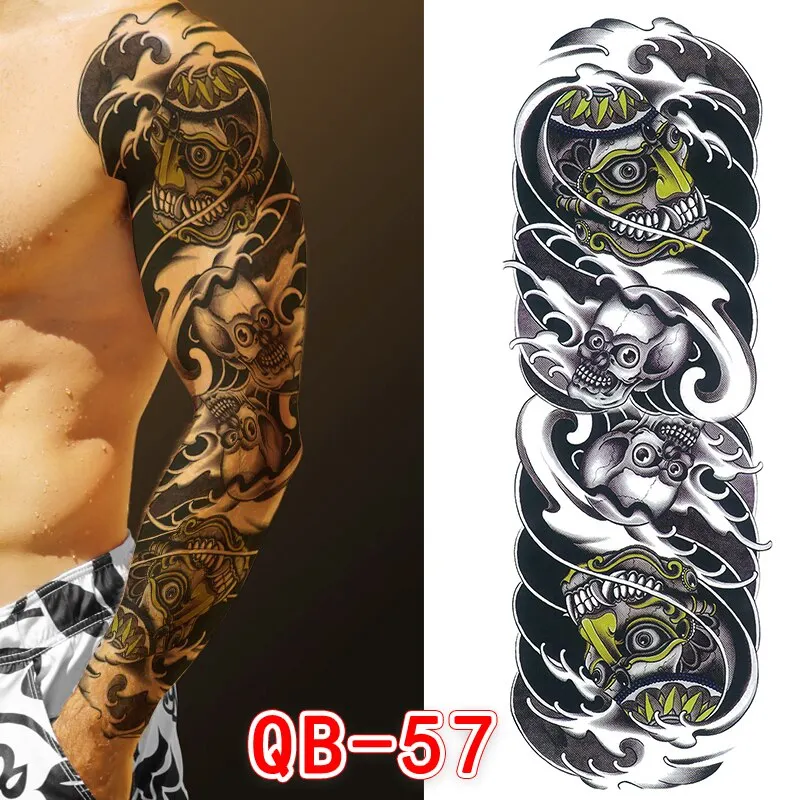 Sdrawing Men Temporary Tattoos Large Arm Sleeve Tattoo Sticker Dragon Tiger Fish Full Skull Totem Wolf Waterproof Fake Tattoo for Women