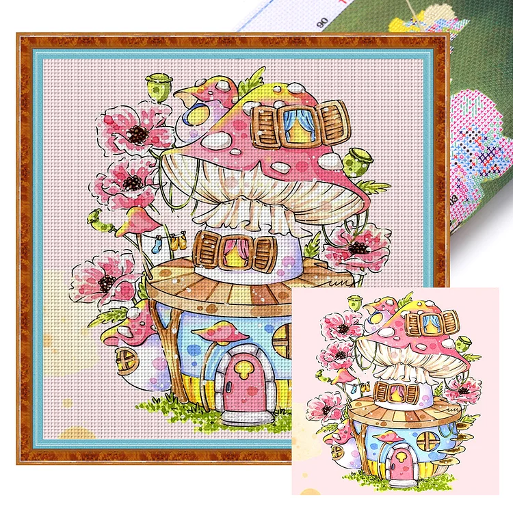 【Huacan Brand】Mushroom House 9CT Stamped Cross Stitch 50*50CM(28 Colors)