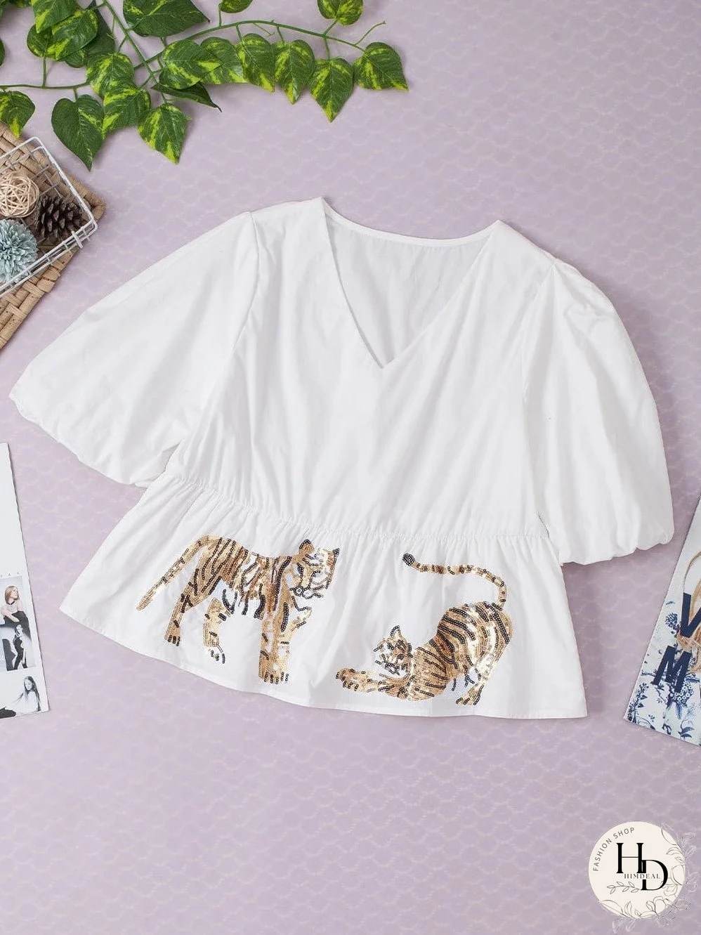 White Cotton Tiger Blouse