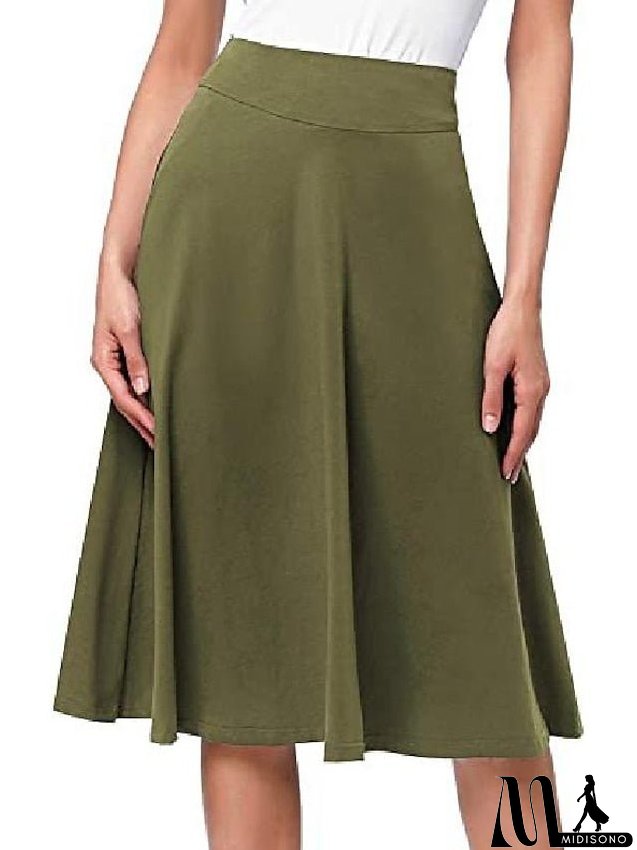 Women's Swing Work Skirts Midi Black Yellow Light Green Wine Skirts Knitting Elegant Office / Career S M L