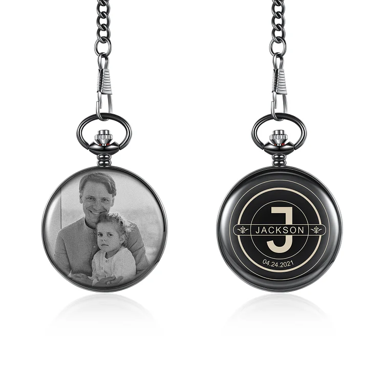Personalized Photo Pocket Watch Engraved Monogram Watch for Him