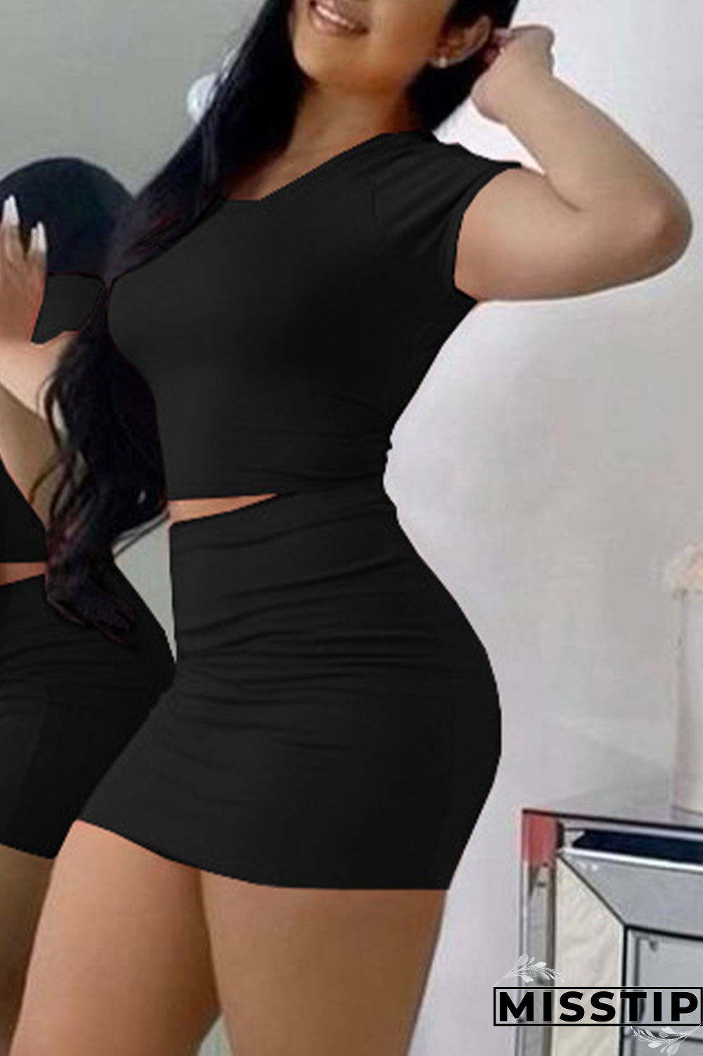Pink Sexy Solid Backless O Neck Short Sleeve Two Pieces