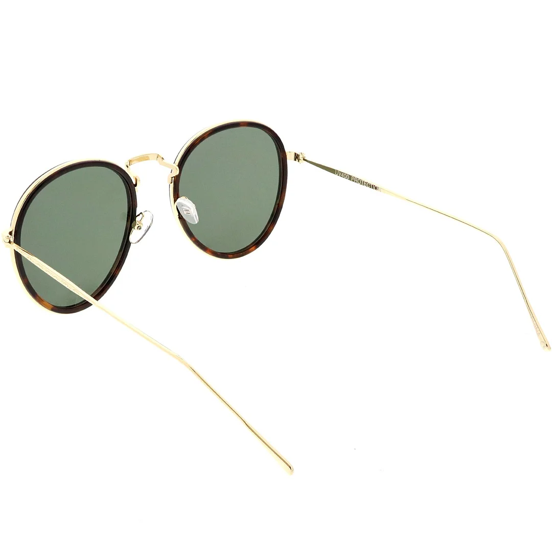 Modern Round glasses Engraved Slim Metal Arms Neutral Color Flat Lens