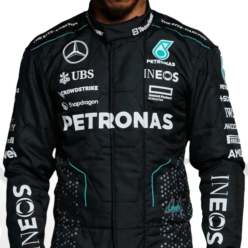 Men's Black One-Piece Racing Print Jumpsuit