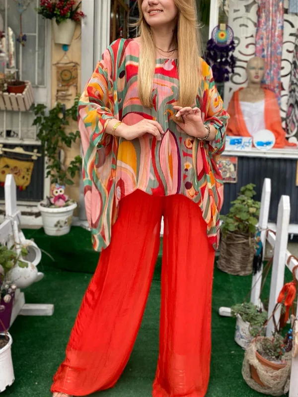 Loose Pullover Chiffon Printed Ladies Suit