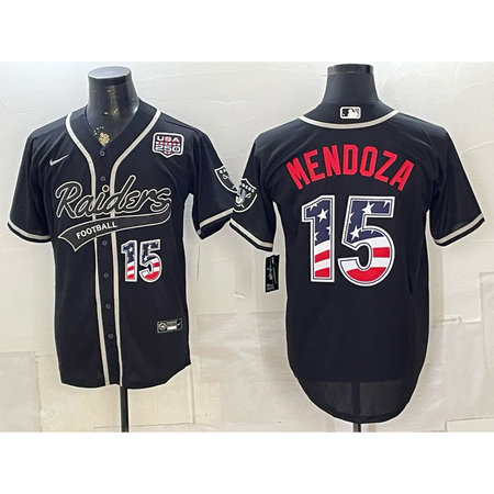 Men's Las Vegas Raiders #15 Fernando Mendoza Black USA 250 Fourth of July Vapor Limited Baseball Jersey 04IY