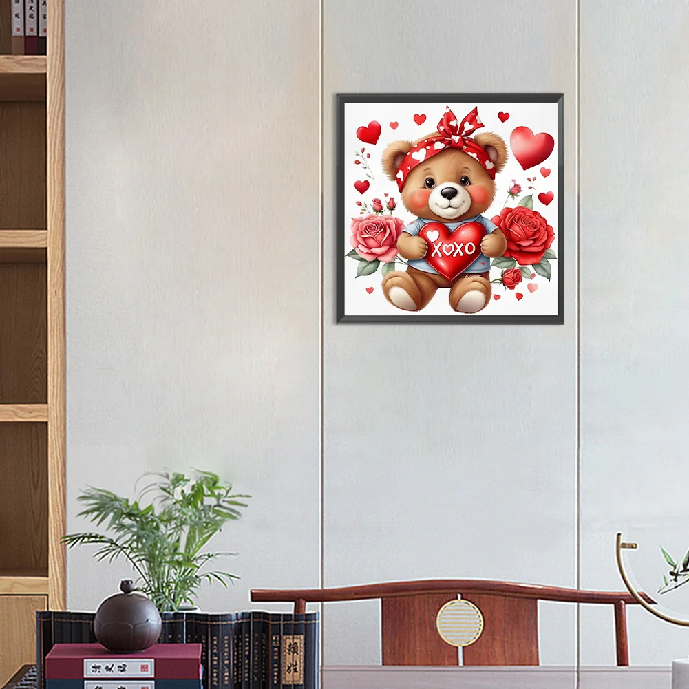 Diamond Painting - Full Round Drill - Love Rose Bear(Canvas|30*30cm)