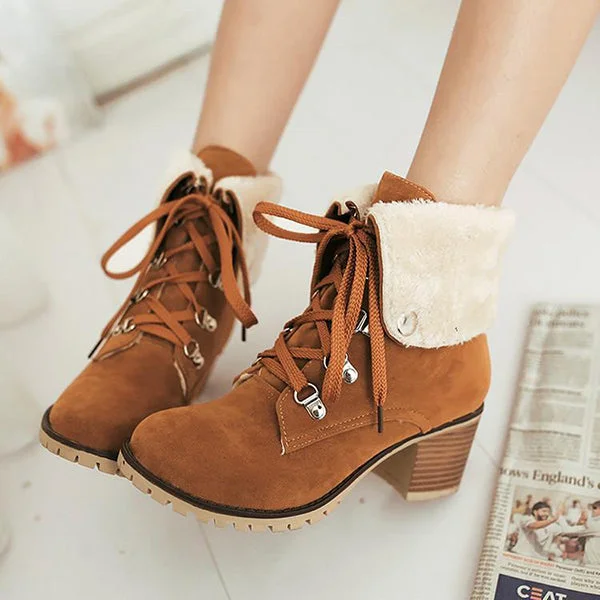 HUXM Wedge Faux Suede Zipper Stacked Snow Ankle Boots